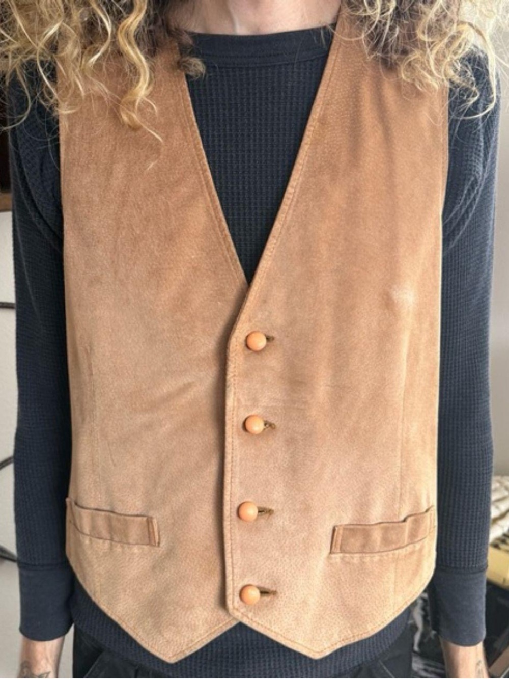 Vintage Tan Suede Leather Vest ~ Size Medium